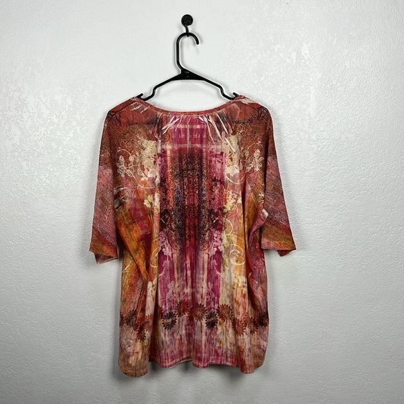 Catherines Top Womens Plus Size 1X Blouse Multicolor Boho Embellished Peasant - Picture 10 of 10